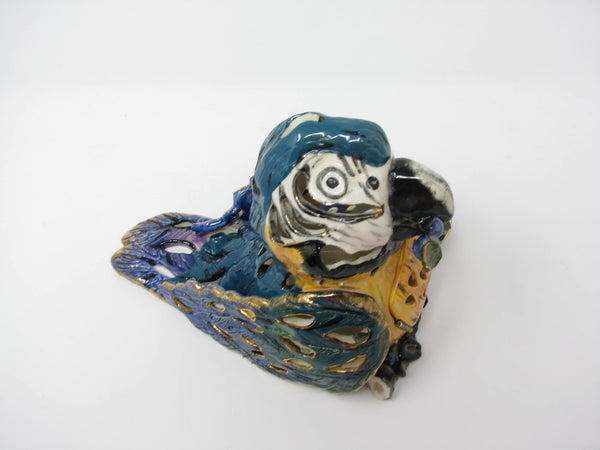 edgebrookhouse - Vintage Heather Goldminc Blue Sky ClayWorks Pottery Parrot Candle Holder