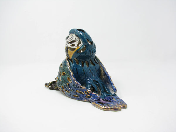 edgebrookhouse - Vintage Heather Goldminc Blue Sky ClayWorks Pottery Parrot Candle Holder