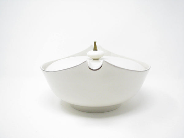 edgebrookhouse - Vintage John Gilkes Holiday Heirloom White China Lidded Serving Bowl Dish with Brass Finial and Curved Handles