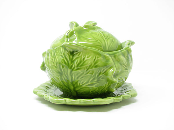 edgebrookhouse - Vintage Holland Mold Green Cabbage Lidded Bowl with Lettuce Underplate - 2 Pieces