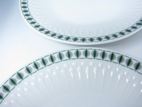 edgebrookhouse - Vintage Hutschenreuther Germany Luxor White Porcelain Bread Plates with Embossed Design and Green Geometric Trim - 10 Pieces