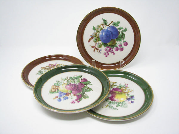 edgebrookhouse - Vintage Hyalyn Porcelain Plates with Fruit Designs & 22K Gold Trim - Set of 4