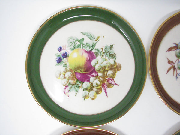 edgebrookhouse - Vintage Hyalyn Porcelain Plates with Fruit Designs & 22K Gold Trim - Set of 4