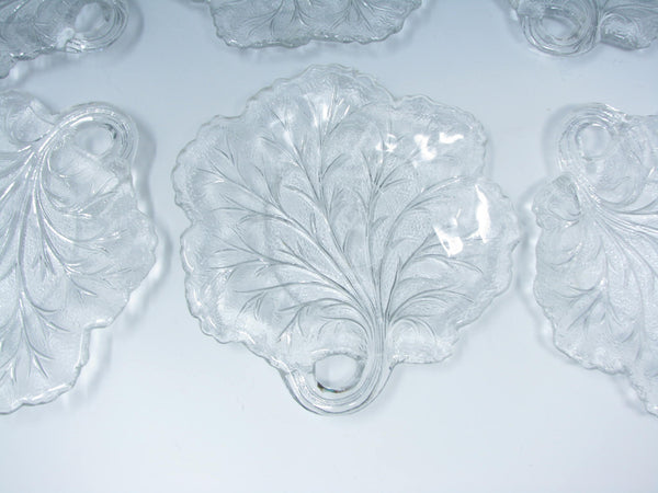 edgebrookhouse - Vintage Indiana Glass Clear Pebble Leaf Pressed Patterned Glass Dishes - 9 Pieces