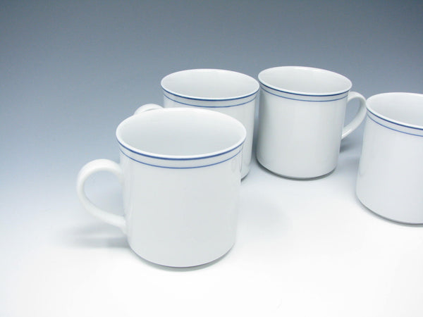 edgebrookhouse - Vintage Ingres Weiss Form Marienbad Porcelain White Mugs with Blue Rings Made in Germany - 4 Pieces