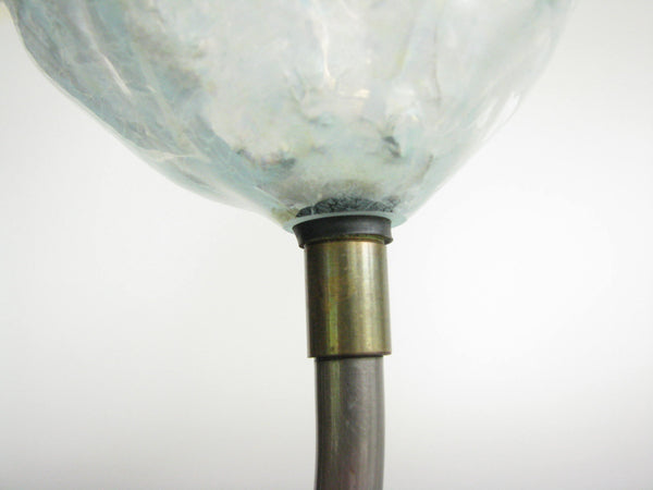 edgebrookhouse - Vintage Iridescent Studio Art Glass Sculpture of Flower with Metal Stem on Glass Base