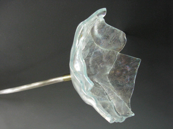 edgebrookhouse - Vintage Iridescent Studio Art Glass Sculpture of Flower with Metal Stem on Glass Base