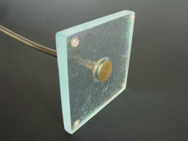 edgebrookhouse - Vintage Iridescent Studio Art Glass Sculpture of Flower with Metal Stem on Glass Base