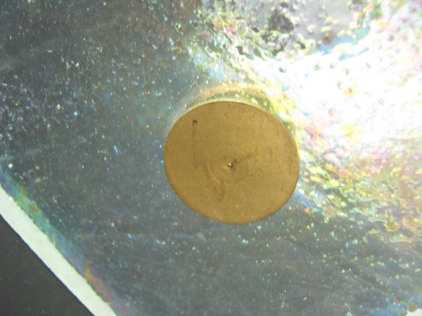 edgebrookhouse - Vintage Iridescent Studio Art Glass Sculpture of Flower with Metal Stem on Glass Base