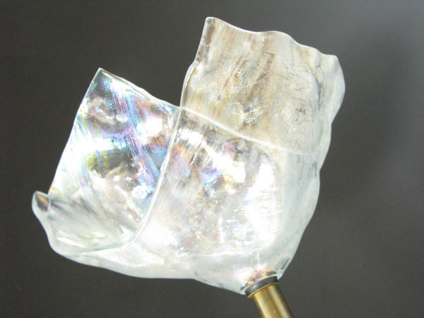 edgebrookhouse - Vintage Iridescent Studio Art Glass Sculpture of Flower with Metal Stem on Glass Base
