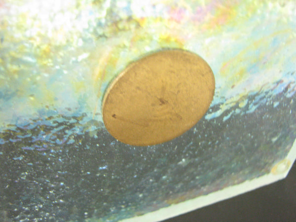 edgebrookhouse - Vintage Iridescent Studio Art Glass Sculpture of Flower with Metal Stem on Glass Base