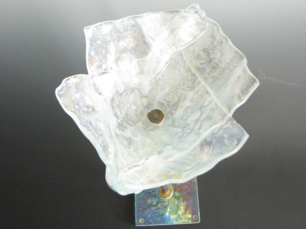 edgebrookhouse - Vintage Iridescent Studio Art Glass Sculpture of Flower with Metal Stem on Glass Base