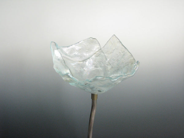 edgebrookhouse - Vintage Iridescent Studio Art Glass Sculpture of Flower with Metal Stem on Glass Base