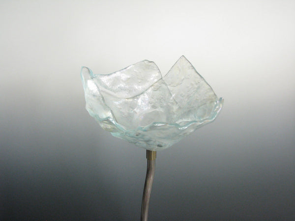 edgebrookhouse - Vintage Iridescent Studio Art Glass Sculpture of Flower with Metal Stem on Glass Base
