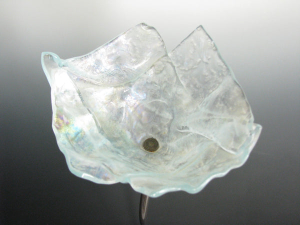 edgebrookhouse - Vintage Iridescent Studio Art Glass Sculpture of Flower with Metal Stem on Glass Base