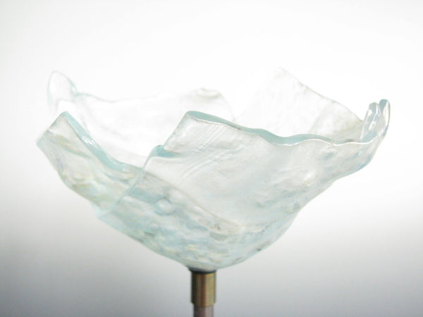 edgebrookhouse - Vintage Iridescent Studio Art Glass Sculpture of Flower with Metal Stem on Glass Base