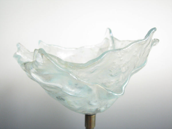 edgebrookhouse - Vintage Iridescent Studio Art Glass Sculpture of Flower with Metal Stem on Glass Base