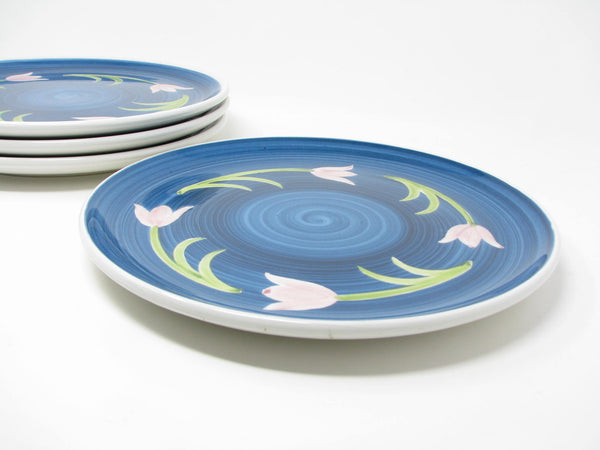 edgebrookhouse - Vintage Italian Ceramic Coupe Charger Plates with Blue and Pink Tulip Hand-Painted Design - 4 Pieces