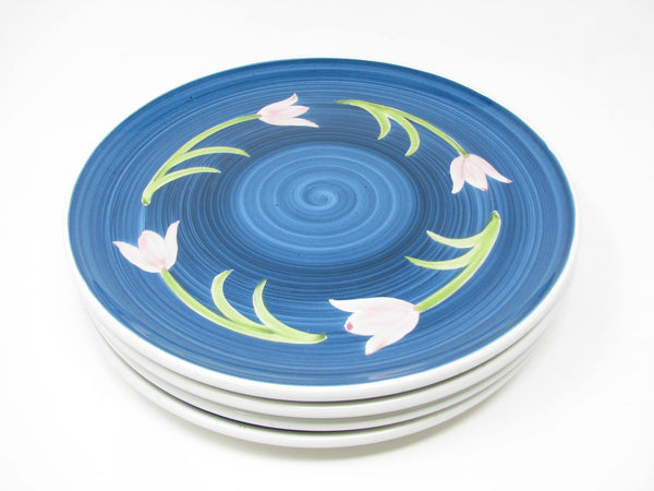 edgebrookhouse - Vintage Italian Ceramic Coupe Charger Plates with Blue and Pink Tulip Hand-Painted Design - 4 Pieces