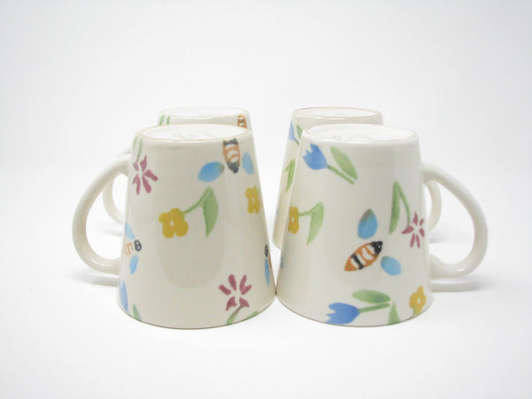 edgebrookhouse - Vintage Tre Ci Italian Ceramic Mugs with Bumble Bee & Floral Design - Set of 4