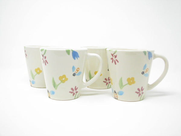 edgebrookhouse - Vintage Tre Ci Italian Ceramic Mugs with Bumble Bee & Floral Design - Set of 4