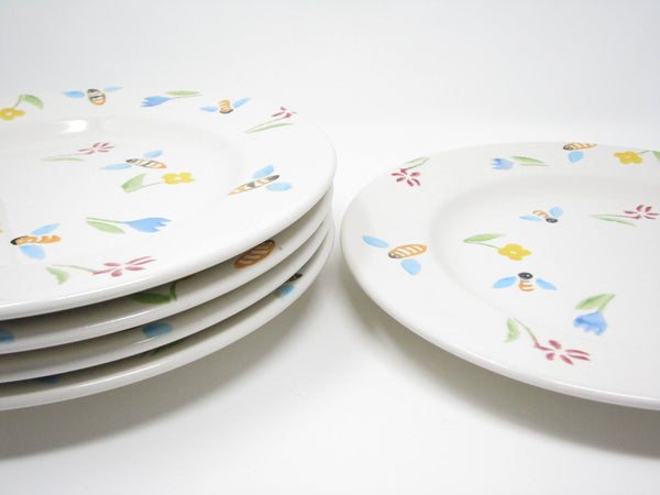 edgebrookhouse - Vintage Tre Ci Italian Ceramic Rimmed Dinner Plates with Bumble Bee & Floral Design - Set of 5