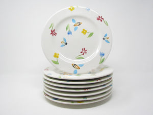 edgebrookhouse - Vintage Tre Ci Italian Ceramic Rimmed Salad Plates with Bumble Bee & Floral Design - Set of 8