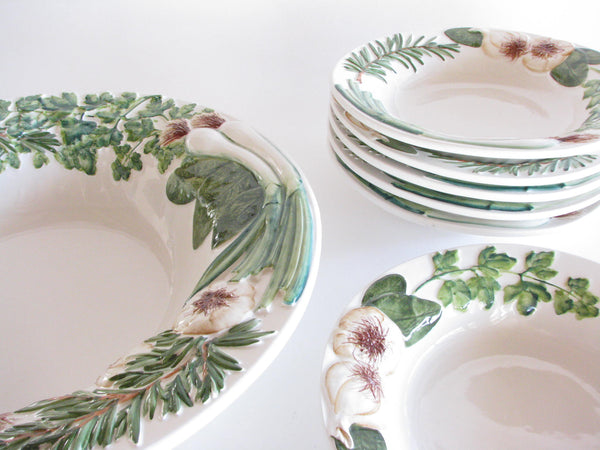 edgebrookhouse - Vintage Italian Ceramic Serving Bowl Set with Embossed Vegetables Herbs - Set of 7