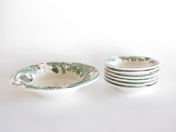 edgebrookhouse - Vintage Italian Ceramic Serving Bowl Set with Embossed Vegetables Herbs - Set of 7