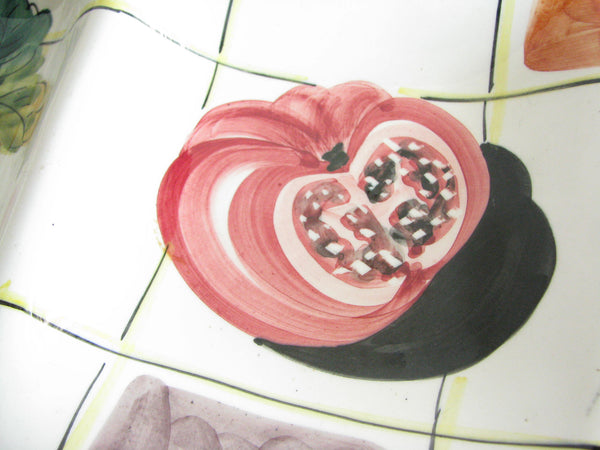 edgebrookhouse - Vintage Italian Ceramic Square Divided Platter with Hand-Painted Vegetable Design