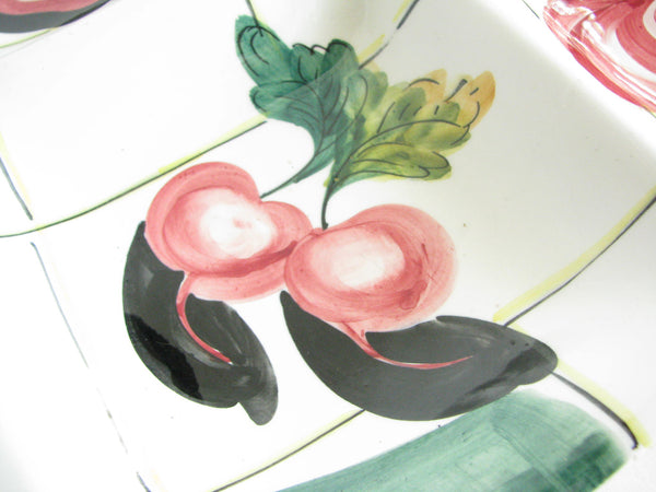 edgebrookhouse - Vintage Italian Ceramic Square Divided Platter with Hand-Painted Vegetable Design