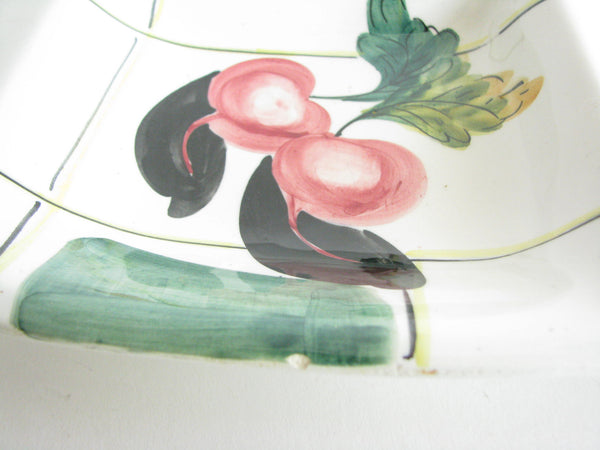 edgebrookhouse - Vintage Italian Ceramic Square Divided Platter with Hand-Painted Vegetable Design