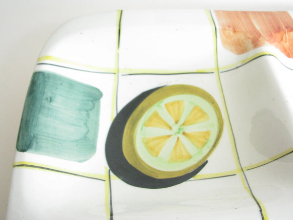 edgebrookhouse - Vintage Italian Ceramic Square Divided Platter with Hand-Painted Vegetable Design