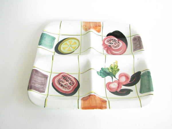 edgebrookhouse - Vintage Italian Ceramic Square Divided Platter with Hand-Painted Vegetable Design