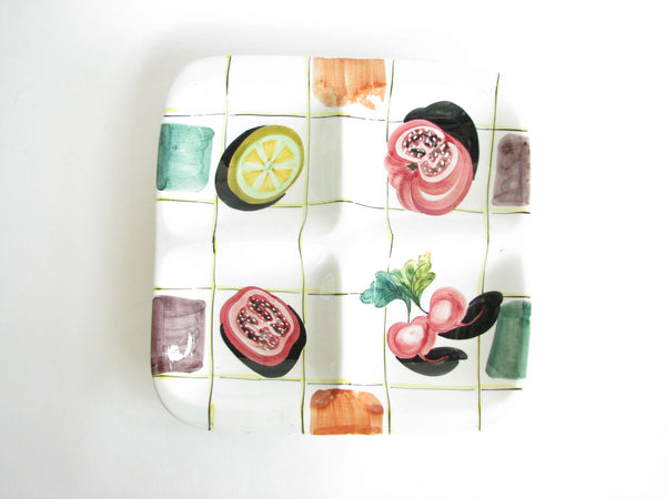 edgebrookhouse - Vintage Italian Ceramic Square Divided Platter with Hand-Painted Vegetable Design