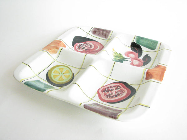 edgebrookhouse - Vintage Italian Ceramic Square Divided Platter with Hand-Painted Vegetable Design