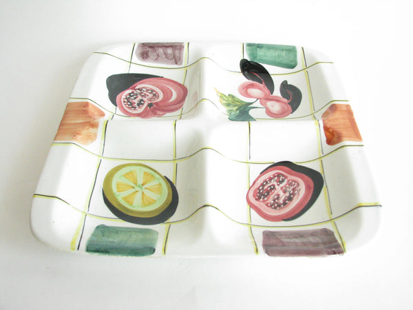 edgebrookhouse - Vintage Italian Ceramic Square Divided Platter with Hand-Painted Vegetable Design