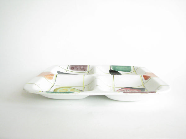 edgebrookhouse - Vintage Italian Ceramic Square Divided Platter with Hand-Painted Vegetable Design