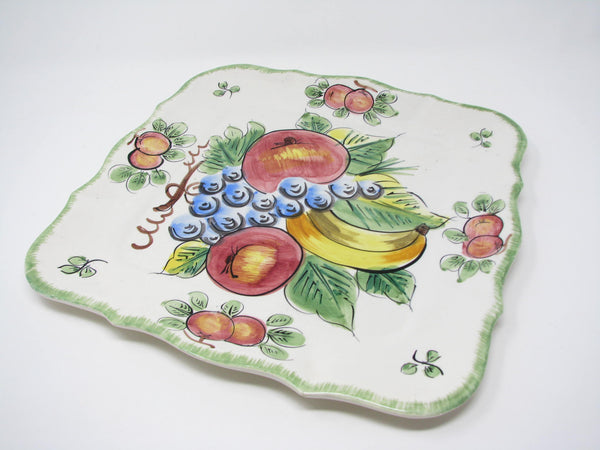 edgebrookhouse - Vintage Italian Ceramic Square Platter with Hand-Painted Fruit Design Made in Italy