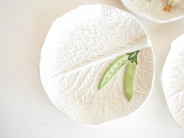 edgebrookhouse - Vintage Italian Ceramic White Cabbage Canape Plates with Vegetables - Set of 4