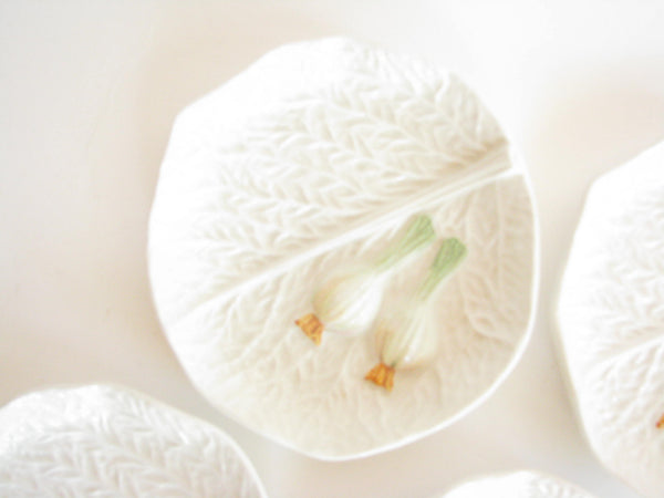 edgebrookhouse - Vintage Italian Ceramic White Cabbage Canape Plates with Vegetables - Set of 4