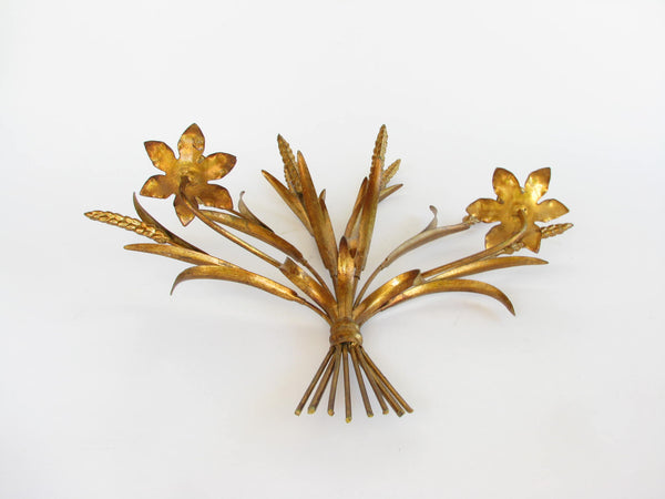 edgebrookhouse - Vintage Italian Dark Gold Gilt Metal Wheat Two Light Candle Wall Sconce