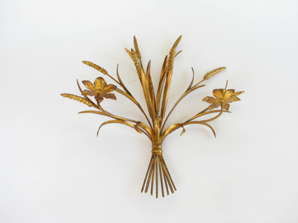 edgebrookhouse - Vintage Italian Dark Gold Gilt Metal Wheat Two Light Candle Wall Sconce