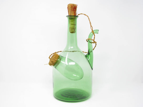 edgebrookhouse - Vintage Italian Green Blown Glass Wine Decanter with Straw Stoppers