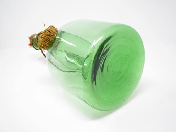 edgebrookhouse - Vintage Italian Green Blown Glass Wine Decanter with Straw Stoppers