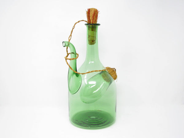 edgebrookhouse - Vintage Italian Green Blown Glass Wine Decanter with Straw Stoppers