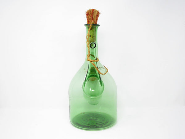 edgebrookhouse - Vintage Italian Green Blown Glass Wine Decanter with Straw Stoppers