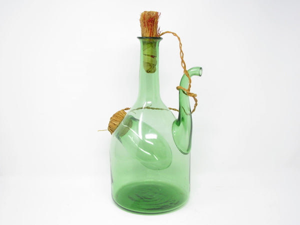 edgebrookhouse - Vintage Italian Green Blown Glass Wine Decanter with Straw Stoppers