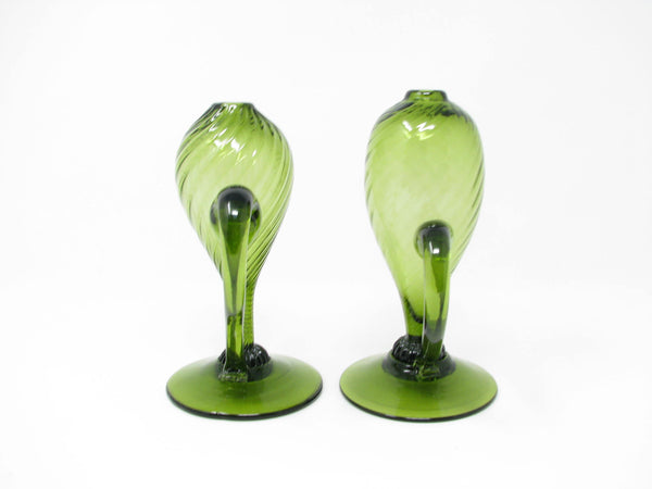 edgebrookhouse - Vintage Italian Hand-Blown Green Glass Footed Bud Vases - a Pair