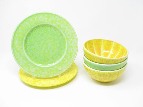 edgebrookhouse - Vintage Italian Hand-Painted Pottery Citrus Fruit Bowls and Plates - 5 Pieces